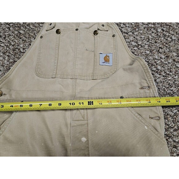 Carhartt Insulated Overalls Mens Tan Canvas Bleached Bib 38x26 Per Measurement - Picture 6 of 9